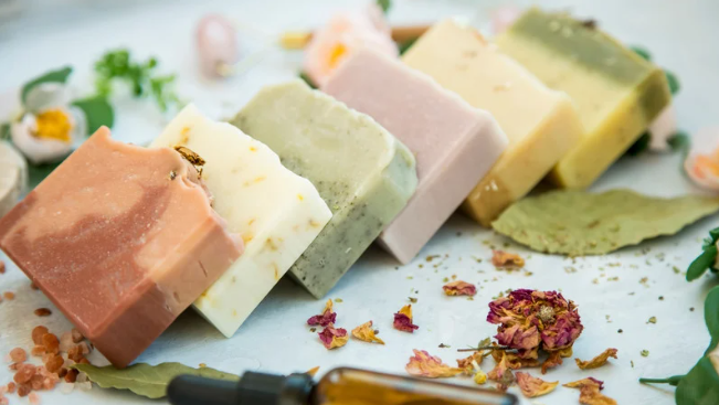 A handcrafted goat's milk soap bar with a creamy, bubbly lather, made with natural oils for a nourishing and refreshing experience.