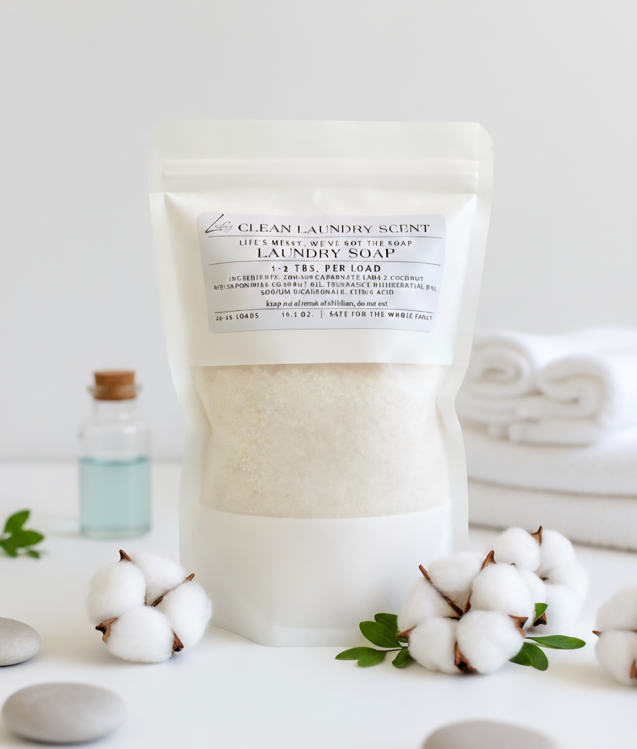 Enjoy that classic “fresh laundry” scent we all love! Our Clean Laundry soap leaves your clothes smelling crisp, airy, and freshly washed—like they’ve been dried in a gentle breeze. Made with simple, skin-safe ingredients and free from harsh chemicals, it cleans thoroughly while being kind to sensitive skin. A little goes a long way toward soft, clean, and naturally fresh laundry every time. Ingredients: Sodium Carbonate, Lada’z coconut bar(saponified coconut oil, Essential oil/Fragrance Oil), Sodium Bicarbonate, Citric acid Instructions: Only 1–2 tablespoons per load! Each bag provides 24–48 loads of soft, clean, naturally fresh laundry. Some discoloration is normal in the soap due to no preservatives.