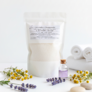 Bring a touch of calm to your laundry day. Our Lavender & Chamomile laundry soap combines the soothing scent of fresh lavender with the gentle sweetness of chamomile for a peaceful, clean aroma. Made with natural, skin-safe ingredients, it lifts away dirt while leaving your clothes soft and lightly scented. Perfect for winding down after a long day—clean laundry that smells like relaxation. Ingredients: Sodium Carbonate, Lada’z coconut bar(saponified coconut oil, Essential oil/Fragrance Oil), Sodium Bicarbonate, Citric acid Instructions: Only 1–2 tablespoons per load! Each bag provides 24–48 loads of soft, clean, naturally fresh laundry. Some discoloration is normal in the soap due to no preservatives.