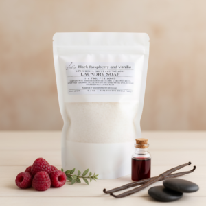 Sweet, creamy, and a little bit irresistible! Our Black Raspberry Vanilla laundry soap blends the juicy scent of ripe black raspberries with smooth vanilla for a cozy, comforting clean. It gently washes your clothes while leaving behind a soft, lingering fragrance that feels both fresh and luxurious. Free from harsh chemicals and made with skin-friendly ingredients, it’s a treat for your laundry and your senses. Ingredients: Sodium Carbonate, Lada’z coconut bar(saponified coconut oil, Essential oil/Fragrance Oil), Sodium Bicarbonate, Citric acid Instructions: Only 1–2 tablespoons per load! Each bag provides 24–48 loads of soft, clean, naturally fresh laundry. Some discoloration is normal in the soap due to no preservatives.