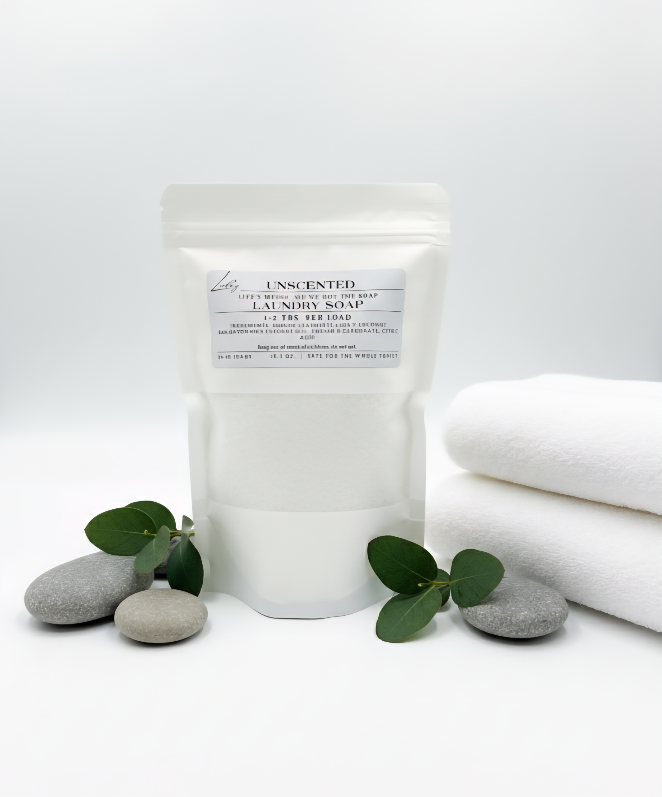 Perfect for sensitive skin and those who prefer a fragrance-free clean. Our Unscented laundry soap gently lifts dirt and grime while keeping clothes soft and fresh, without any added scents. Made with natural, skin-friendly ingredients, it’s safe for the whole family and ideal for babies, allergy-prone skin, or anyone who loves a simple, pure clean. Ingredients: Sodium Carbonate, Lada’z coconut bar(saponified coconut oil), Sodium Bicarbonate, Citric acid. Instructions: Only 1–2 tablespoons per load! Each bag provides 24–48 loads of soft, clean, naturally fresh laundry. Some discoloration is normal in the soap due to no preservatives.